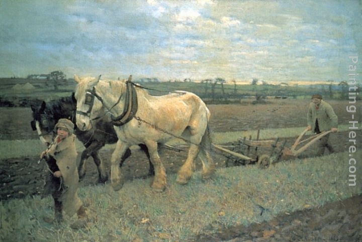 Ploughing painting - Sir George Clausen Ploughing art painting